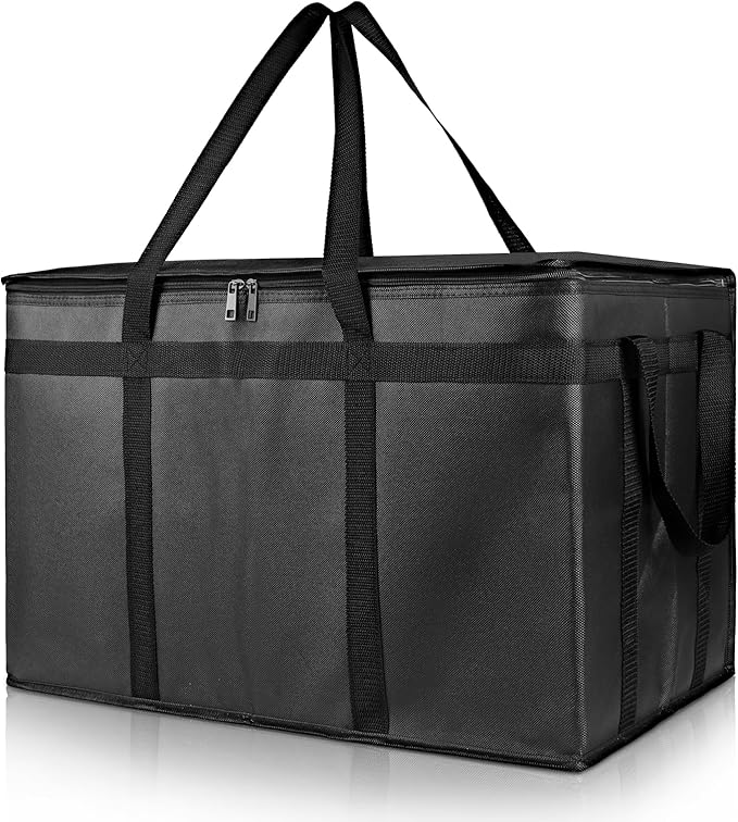 mosago Insulated Food Delivery Bag - Reusable Thermal Cooler Grocery Bags for Catering & Delivery, Retail Shopping Basket Bag, Large Capacity Bag Keeps Food Hot/Cold for Shopping, Commercial (Black)
