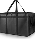 mosago Insulated Food Delivery Bag - Reusable Thermal Cooler Grocery Bags for Catering & Delivery, Retail Shopping Basket Bag, Large Capacity Bag Keeps Food Hot/Cold for Shopping, Commercial (Black)