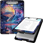 Clipboard with Storage, High Capacity Plastic Storage Clipboard with Pen Holder for for Women Teachers Work, School & Office Supplies, Cute Pattern Decorative Clipboards, Colorful Crane