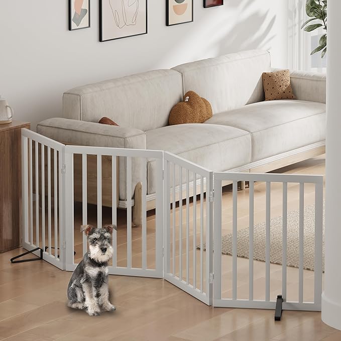 Freestanding Foldable Dog Gate - 4 Panel Room Divider (White)