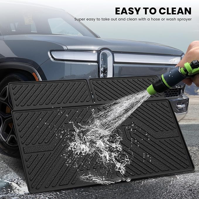 LASFIT Trunk Mat & Backrest Mats for Rivian R1S 2026 2025 2024 2023 2022, All Weather TPE Custom Fit Cargo Liner for R1S Cargo Mat, Black, Easy to Clean