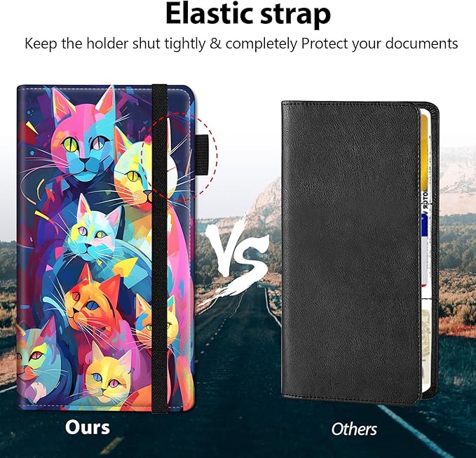 Car Registration and Insurance Holder, Leather Car Glove Box Organizer, Cool Car Accessories for ID, Driver's License Cards & Essential Document,business cards,Men&Women,Color Cat