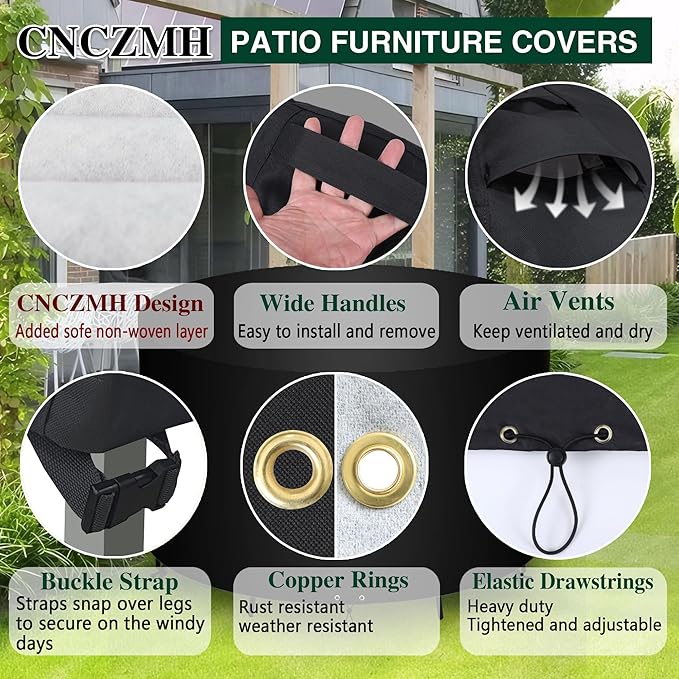 Heavy Duty Patio Furniture Covers Waterproof, 600D Round Outdoor Furniture Cover Waterproof for Sectional Sofa Couch, Outdoor Dining Table and Chair Set Covers 36"DIA x 28"H, Black