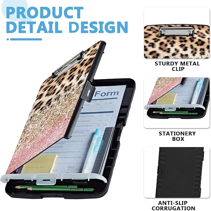 Pattern Design Clipboard with Storage - Heavy Duty Legal Size Clipboard, Ideal for Teachers, Nurses, Office Workers, Contractors, and Kids - 9.5 x 14.2 Inch (Leopard Print)