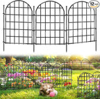 12 Panels Garden Fence, 13.8 ft(L) x 17 in(H) Arched No Dig Fence, Decorative Animal Barrier Fencing with Ground Stake, Rustproof Metal Garden Edging Border for Dog, Rabbit, Outdoor Yard Patio Decor