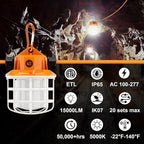 NS 50FT Construction String Lights LED Industrial Grade Super Bright 5000K IP65 Linkable for Construction Sites, Temporary Work, Renovation, Jobsite, All Outdoor Lighting, with 5 Bulbs and Hook