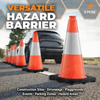 Xpose Safety 18 Inch Orange Traffic Cones with 6" Collar - 24 Pack Multipurpose PVC Plastic Safety Cone for Parking, Soccer, Caution, Kids and Construction - DOT Approved