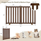 24" Height Tall Freestanding Pet Gate, Solid Wood Folding Safety Fence Wooden Dog Gate with 2 PCs Support Feet Ideal for Stairs, Doorways, Halls, Kitchens, Heavy Duty Gates, 2 Panels, Walnut