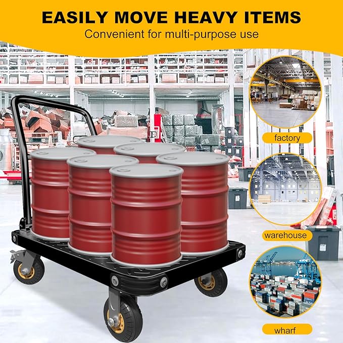 Heavy Duty Platform Truck Flat Cart Hand Trucks,1500 to 2000Lbs Steel Push Cart Dolly with Brake Design, 36 x 24in or 27x19in Large Flatbed Black Trolley (BL, 36X24 Large)