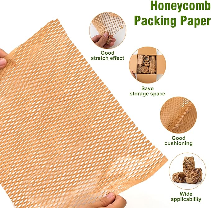 Honeycomb Packing Paper 12" X 200 FT Packing Material for Moving Glass Dishes Wrapping Paper Bubble Wrap for Shipping Fragile Items Shipping Filler with 20 Fragile Stickers