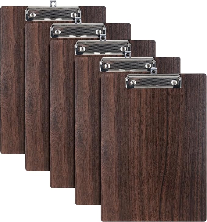 Wood-Grain Lap Board Clipboard, for Letter & A4 Size Solid Wood Texture Writing & Sketching Board with Heavy-Duty Clip (Walnut, 5)