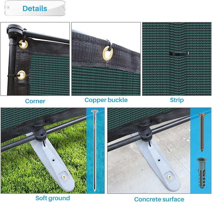 Patio 6' x 6' Outdoor Privacy Screen Freestanding Temporary Fence Panels Net Cover with Metal Poles for Outside Backyard Pool Garden Air Conditioner Fencing, Green