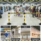 Therwen 6 Pack Heavy Duty Crowd Control Stanchions 9.8 ft Stainless Steel Stanchion Set with 6 Safety Barrier Post Retractable Belt and 1 Sign Holder Crowd Control Barrier(Stripe Belt,Yellow Black)