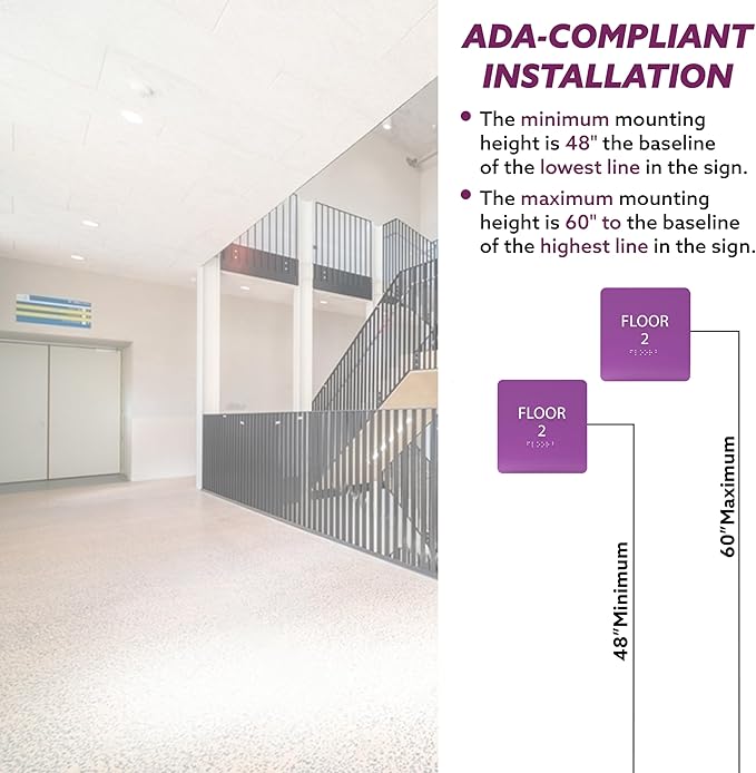 6" X6" Floor 2 Sign - ADA Compliant Tactile Graphics Grade 2 Braille Text Acrylic Wall Signs - Directional Assistance, Floor Number Safety Sign for Office, school Hospital, Apartment