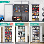 Wide & Deep Metal Storage Cabinet with 6 Shelves,72 inch Tall Garage Storage Cabinet with Lock,Gray White Metal Cabinets with Locking Doors,Large Steel Lockable Cabinets for Home,Office,Shop,Garage