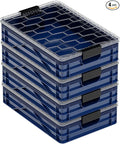 SIDIO Quarter Crate 4 Pack of Stackable Storage Bins - Organizer Bins with Dividers for Garage Organization, Home Storage - Heavy Duty Plastic Containers - 19.16” x 12.75”x 4.57” (Navy Blue)