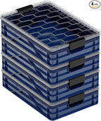 SIDIO Quarter Crate 4 Pack of Stackable Storage Bins - Organizer Bins with Dividers for Garage Organization, Home Storage - Heavy Duty Plastic Containers - 19.16” x 12.75”x 4.57” (Navy Blue)