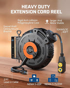DEWENWILS Retractable Extension Cord Reel, 40FT 10AWG/3C SJTW Heavy Duty Power Cord, 4 Grounded Outlets, 20 Amp Circuit Breaker, 2500W, 180° Swivel Bracket for Ceiling/Wall Mount, ETL Listed