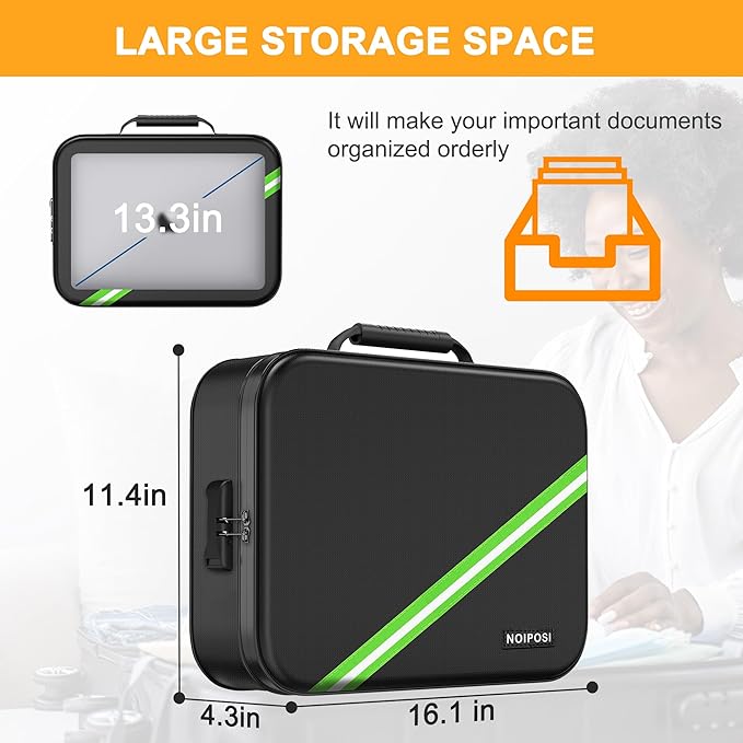 Noiposi Document Organizer with 5200℉ Heat Insulated, 16.1"x11.4"x4.3" Waterproof and Fireproof Document Box with Lock, Home Strong Fireproof Safe Storage Box for Legal Size Documents and File