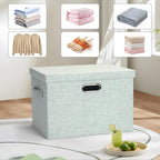 Large 17" 36 Quart Collapsible Stackable Storage Bins with Lids, 3 Packs Light Green Linen Fabric Closet Boxes with Lids, Storage Cube Baskets Container Organizers for Office (17x12x11)