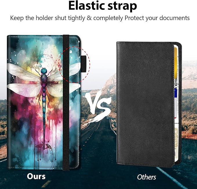 Car Registration and Insurance Holder, Leather Car Glove Box Organizer, Cool Car Accessories for ID, Driver's License Cards & Essential Document,business cards,Men&Women,Color Dragonfly