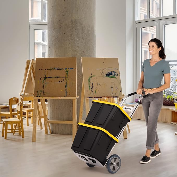 Fully Assembled Heavy Duty Hand- Horizontal Loop Handle - Aluminum Dolly Cart for Moving - 500 Pound Capacity - 8" Rubber Wheels - 50.25" H x 17.5" W with 17.75" x 9" Die Cast Nose Plate