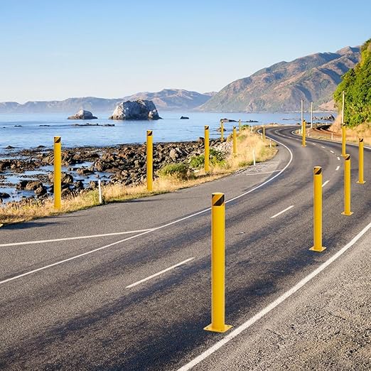 4-Pack 36 Inch Steel Safety Bollard Post, 4.5 Inch Diameter Metal Safety Bollard with 16 Anchor Bolts for Driveway Barrier, Parking Pole, Traffic Control