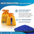 2X 500g Rechargeable Silica Gel Beads with 1 Cloth Bag, Indicating Blue Desiccants Beads [3-5mm] Moisture Absorber Desiccant Packs for Storage