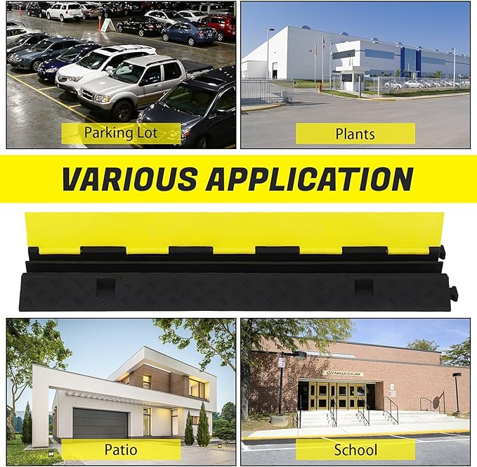 3 Pack Heavy Duty Rubber Cable Protectors with 2 Channel Ramps, 11000lbs Capacity Speed Bumps for Cables and Vehicles, Durable for Indoor and Outdoor Use