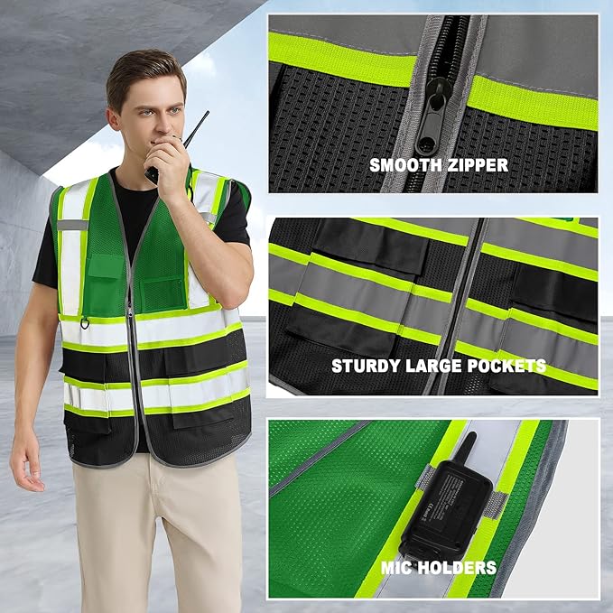 BeautyWill Custom Logo Safety Vest Class 2 High Visibility Reflective Vest for Men - Personalized Logo Team Vest
