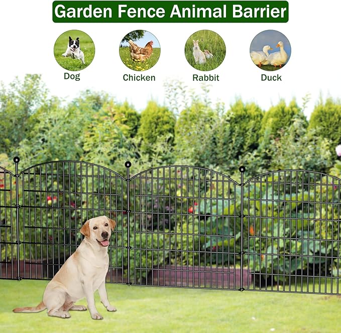 10 Panels Decorative Garden Fence - 32 in (H) x 23.6 ft (L) No Dig Dog Fence Outdoor for Yard, Rustproof Tall Garden Fencecing Panels, Animal Barrier Suitable for Yard Border, Patio, and Outdoor Use