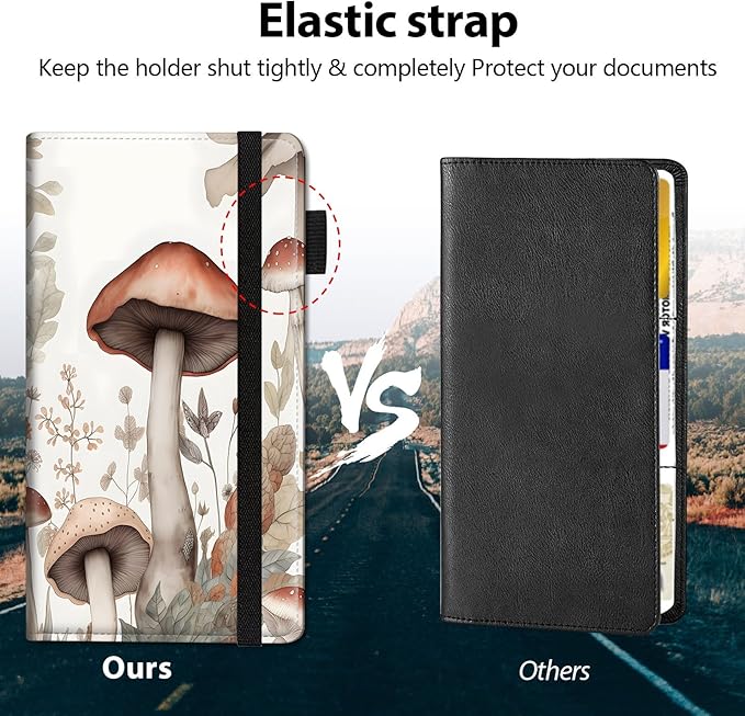 Car Registration and Insurance Holder, Leather Car Glove Box Organizer, Cool Car Accessories for ID, Driver's License Cards & Essential Document,business cards,Men&Women,Mushroom Flower