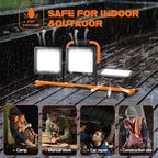 21000 Lumen Work Lights with Stand, 3 Adjustable Head LED Work Light, with Adjustable and Foldable Tripod Stand, Waterproof Lamp with Individual Switch with 6500 Kelvin Color (3-Head-Orange)