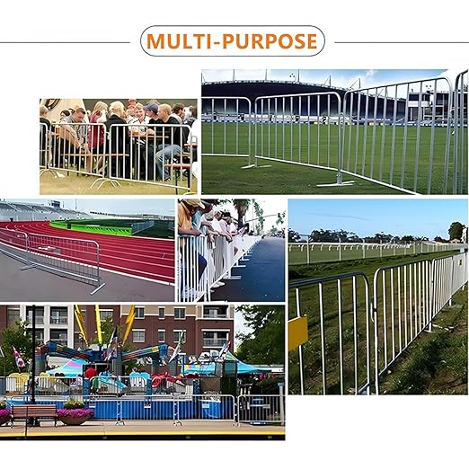 2 Pack 8.5 Ft Steel Crowd Control Heavy Duty Interlocking Steel Safety Barriers Barricade Fence Frame Guard for Events Road Traffic Control, Galvanized Silver