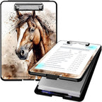 Clipboard with Storage, High Capacity Plastic Storage Clipboard with Pen Holder for for Women Teachers Work, School & Office Supplies, Cute Pattern Decorative Clipboards, Horse