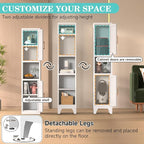67" H Tall Bathroom Storage Cabinet with 2 Doors ＆Adjustable Shelves,Narrow Metal Cabinet with Open Countertop,Narrow Storage Unit for Small Space,Bathrooms,Entryway,Kitchen- Assembly Required(White)