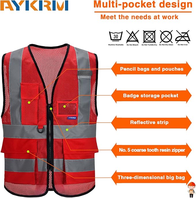 Red work vest mesh
