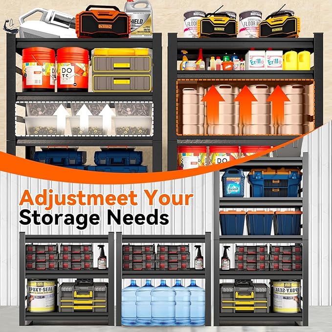 Adjustable 5-Tier Garage Shelving, Heavy Duty Steel Storage Rack, High Load Capacity, Ideal for Garage, Warehouse, or Home Organization (5-Tier 72" H x 36" W x 12" D)