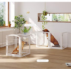 JSB 96-inch Extra Wide 30-inch Tall Dog gate with Door Walk Through, Freestanding Pet Gate for Halls, Stairs & Home, Pet Puppy Safety Dog Fence with 2PCS Support Feet (White)