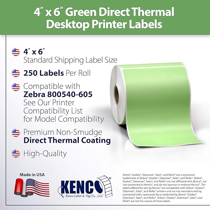 4" X 6" Direct Thermal Perforated Stickers Labels for Shipping Labels, Inventory, and Color Coding - Compatible with Zebra, Rollo, Godex and More (Green, Pallet)