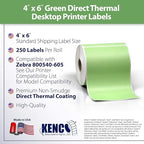 4" X 6" Direct Thermal Perforated Stickers Labels for Shipping Labels, Inventory, and Color Coding - Compatible with Zebra, Rollo, Godex and More (Green, 24 Rolls)