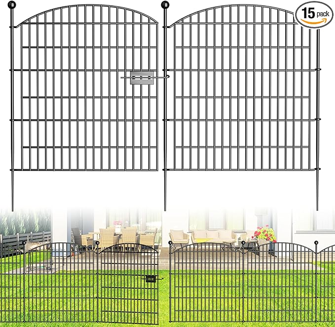 15 Panels Decorative Garden Fence with Gate - 32 in (H) x 35.4 ft (L) No Dig Dog Fence Outdoor for Yard, Rustproof Tall Garden Fencecing Panels, Animal Barrier Suitable for Yard Border, Patio