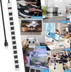 JUNNUJ Metal 12 Outlet Power Strip, Mountable Heavy Duty Power Strip, 1200J Surge Protector Wall Mount Screws Outlet with Switch, Gaming Desk Strips Wide Spaced 15A 125V 1875W, 6 FT 14AWG Power Cord