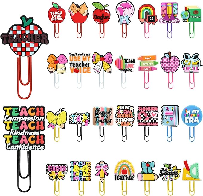 30 PCS Teacher Paper Clips Metal Paperclip Large Size Paper Clip Cute Bookmark Colorful Office Supplies Bookmark Clamp Desk Accessories Stationery for School Gifts for Christian