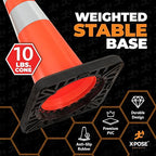 Xpose Safety 28 Inch Orange Slim Line Traffic Cones Heavy Duty 10lb with 6" & 4" Collars, 48 Pack Multipurpose PVC Plastic Safety Cone for Parking, Soccer, Caution, Kids & Construction - DOT Approved