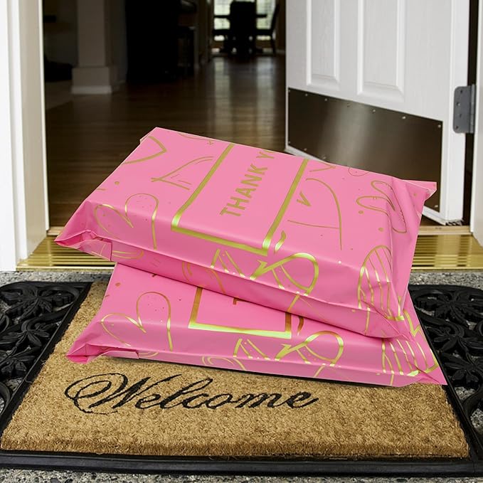 Thank You Poly Mailers 14.5x19 Inch 50 Pcs - Heart Printed Shipping Bags, 2.4mil Thickness, Waterproof and Tear Resistant Mailing Envelopes, Self-Sealing Packaging Bags for Clothing