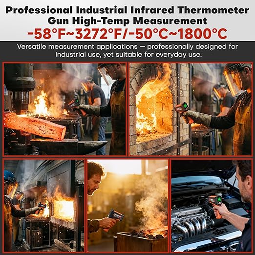 50:1 Infrared Thermometer Laser Temperature Gun -58℉~3272℉, Meat Food Pizza Oven Grill Thermometer for Griddle Accessories, Heat Gun for Cooking, HVAC, Engine Surface Temp Reader