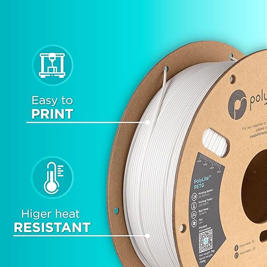 Polymaker PolyLite White 3D Printer PETG Filament 1.75mm 1kg, Legacy PETG Formula, +- 0.03mm Dimensional Accuracy, Reliable Everyday Filament, Strong Layer Bonding, Compatible with Most 3D Printers