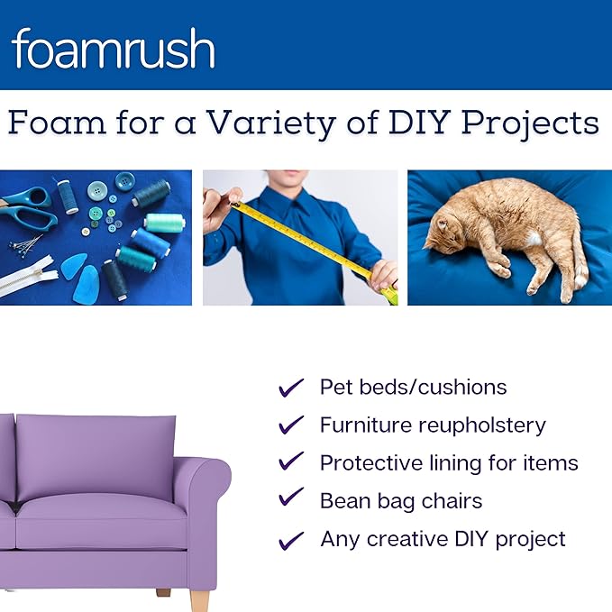 FoamRush 3" x 26" x 26" High Density Upholstery Foam Cushion, Square Foam for Dining Chairs, Chair & Wheelchair Seat Cushion Replacement