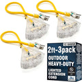 3 Pack - 2 ft Short Outdoor Extension Cord Waterproof - 12 Gauge Heavy Duty Extension Cord Splitter Outdoor 2 ft - Lighted Outdoor Extension Cords with Multiple Outlets - 2' Grounded